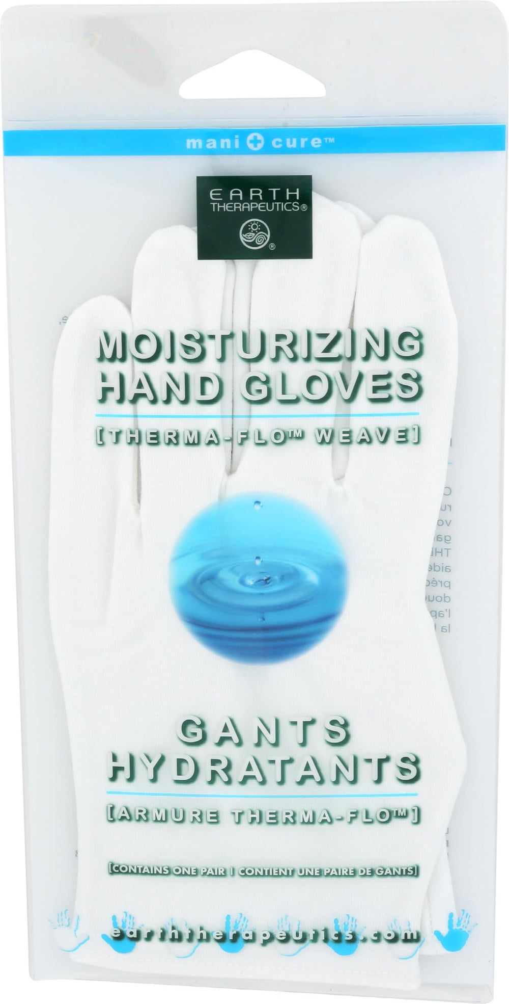 Earth Therapeutics gloves front view showing white pair and snug fit benefit