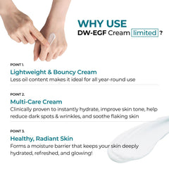 EASYDEW DW-EGF cream being scooped onto hand for easy application and quick absorption