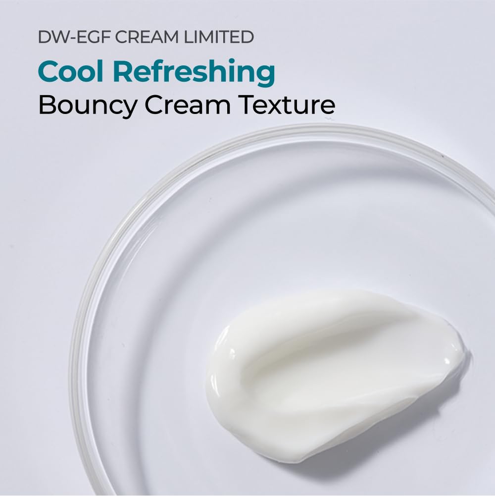 EASYDEW DW-EGF cream next to ruler showing 2.36 oz scale and travel-friendly size
