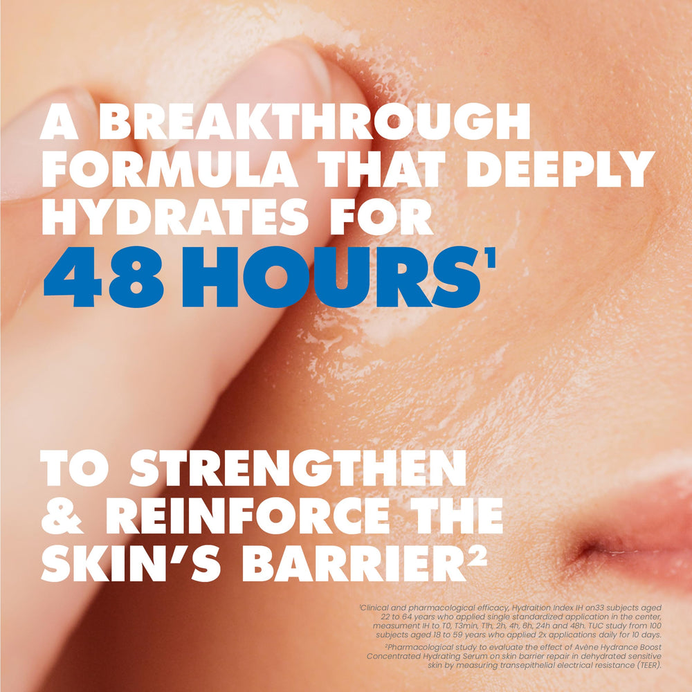 Eau Thermale Avène ingredient label highlighting hyaluronic acid and Vitamin B3 benefits