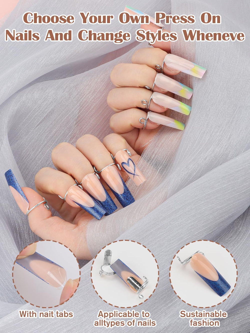 EBANKU sheet of 120 adhesive nail tabs displayed, easy-replacement convenience