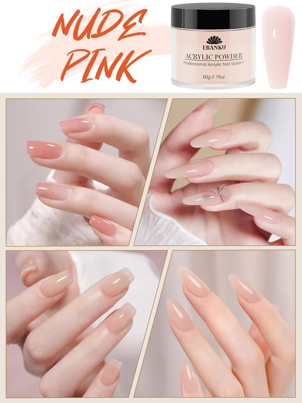 EBANKU finished nails showing nude pink ombré with salon-grade look