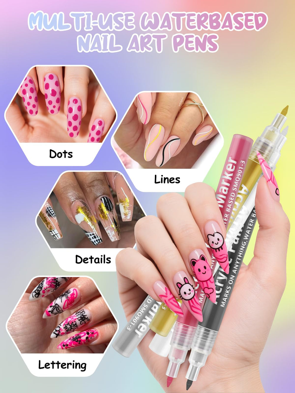 EBANKU white dots and lines on nail tips for crisp designs