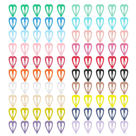 ECADY front pack of 100 heart snap hair clips showing colorful variety and convenience