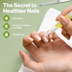 ECCO PURE pen applying oil to a fingernail, promotes smoother cuticles