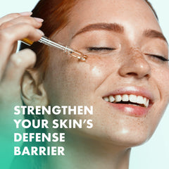 Eclat Skincare serum dispensed on hand showing smooth spreadability benefit