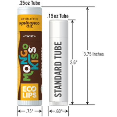 Eco Lips 0.25 oz tube next to a standard 0.15 oz tube showing larger size
