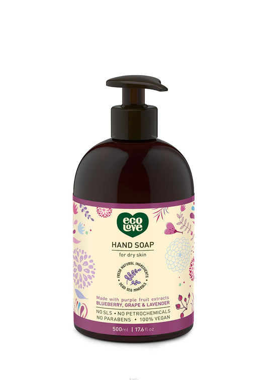 ecoLove front bottle view showing organic hand soap and clean design