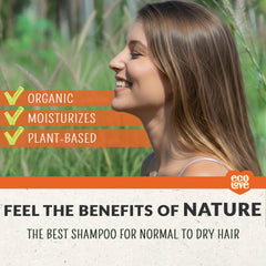 ecoLove creamy shampoo texture on pump illustrating gentle moisturizing benefit