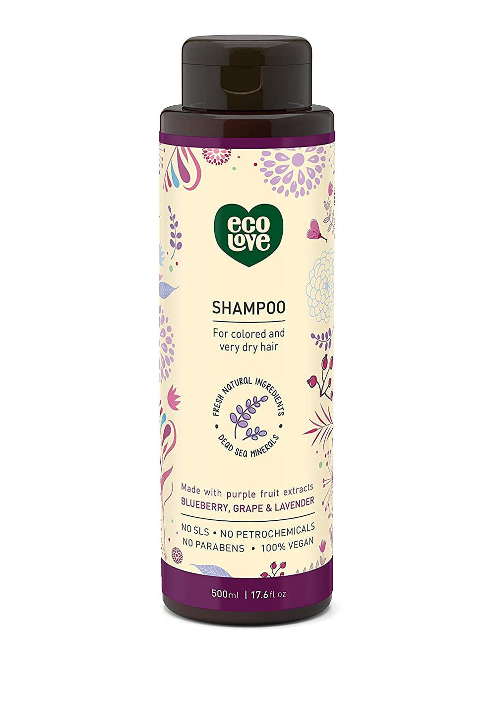 ecoLove front bottle view showing product and clean labeling, promotes calm scent