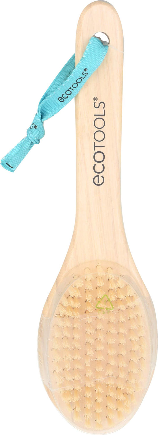 EcoTools bamboo foot brush front view showing dual-action design and easy grip