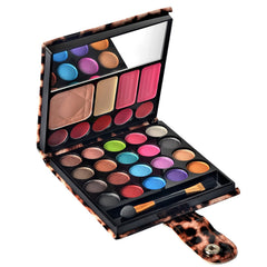Ecvtop leopard case front view showing compact organization and mirror benefit