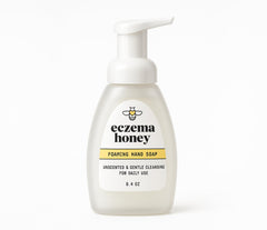 ECZEMA HONEY front bottle showing unscented foaming hand soap and simple packaging benefit