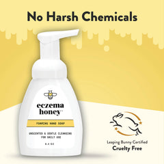 ECZEMA HONEY label close-up highlighting organic honey and natural oils ingredient benefits