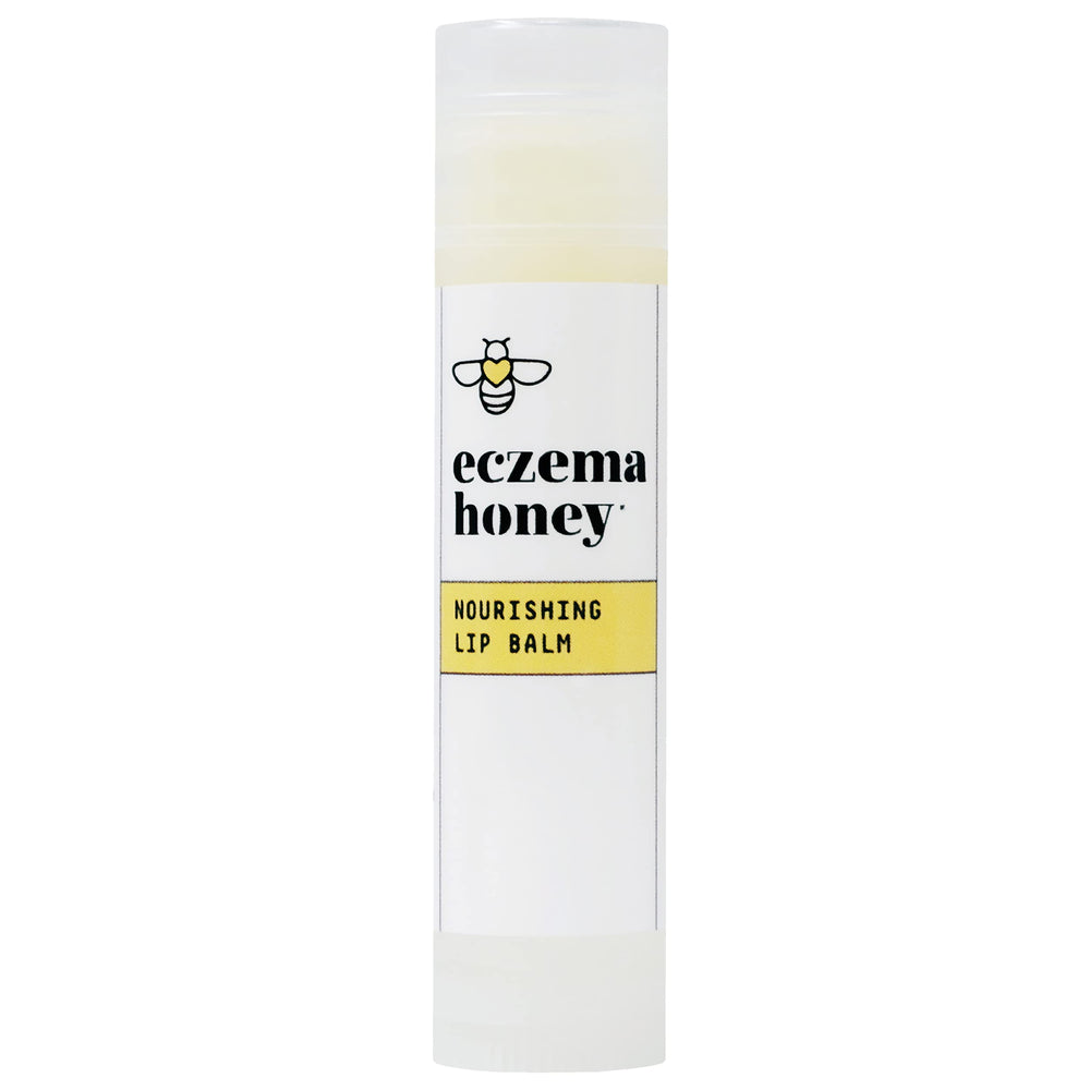 ECZEMA HONEY front view of twist-up lip balm shows clear branding and easy use