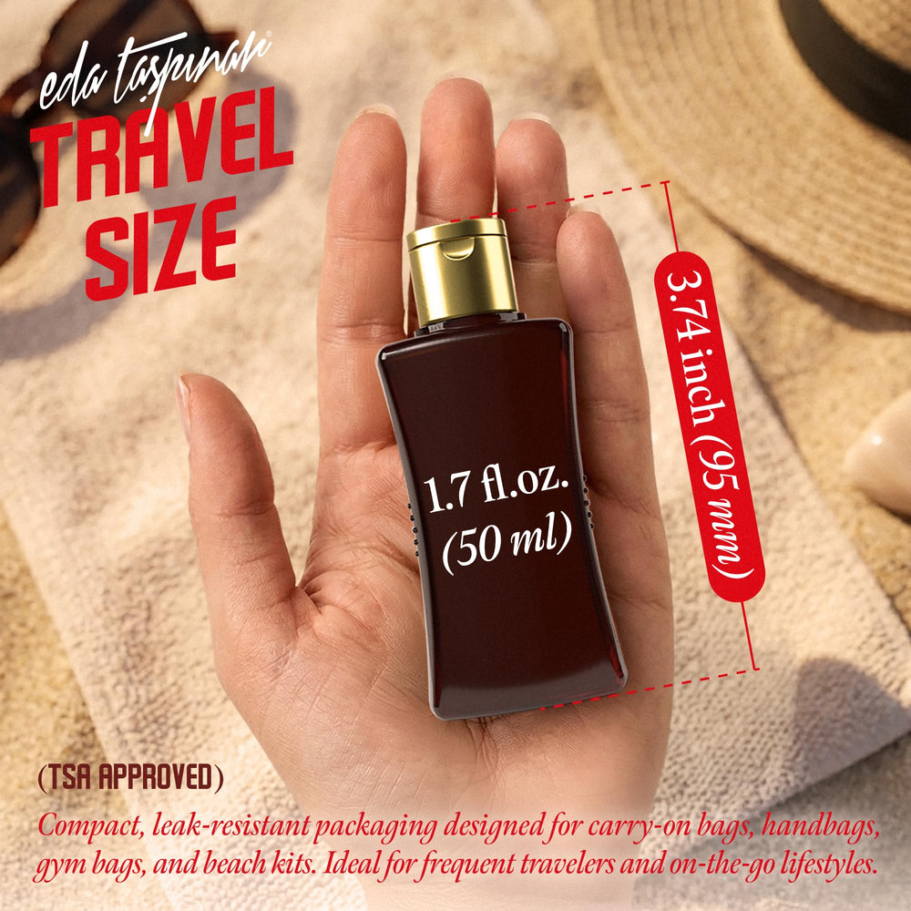 Eda Taşpınar bottle close-up highlighting compact travel-friendly design and convenience