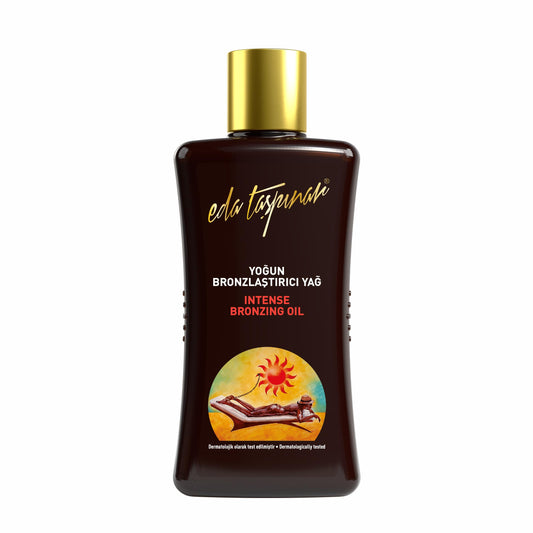 Eda Taşpınar front bottle showing sleek design and immediate tanning benefit
