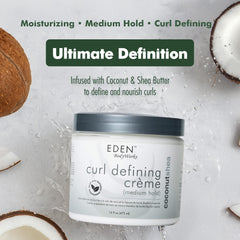 EDEN BodyWorks being applied to curly hair showing even coverage for enhanced curl definition
