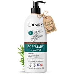 Edenika Botanicals front bottle view showing rosemary shampoo for thicker-looking hair