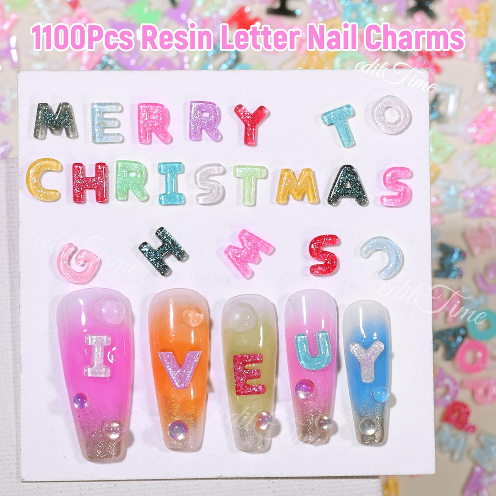 editTime letters applied to nails, shows secure placement and personalized style
