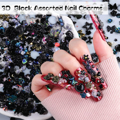 editTime black charms applied on acrylic nail tip demonstrating salon-ready styling