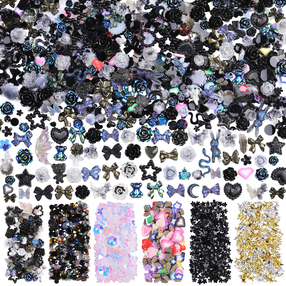editTime front packaging showing assorted black nail charms and bag — instant variety