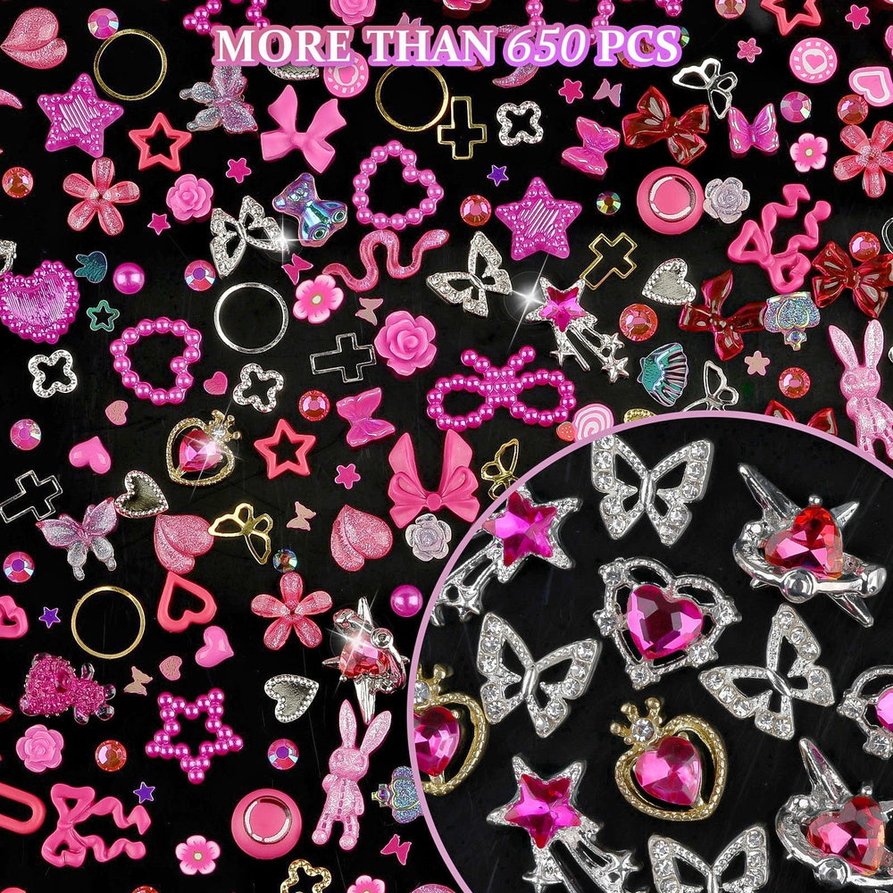 editTime mixed charms applied on nail plate showing layered 3D nail art