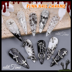 editTime charms applied to a false nail demonstrating placement and scale