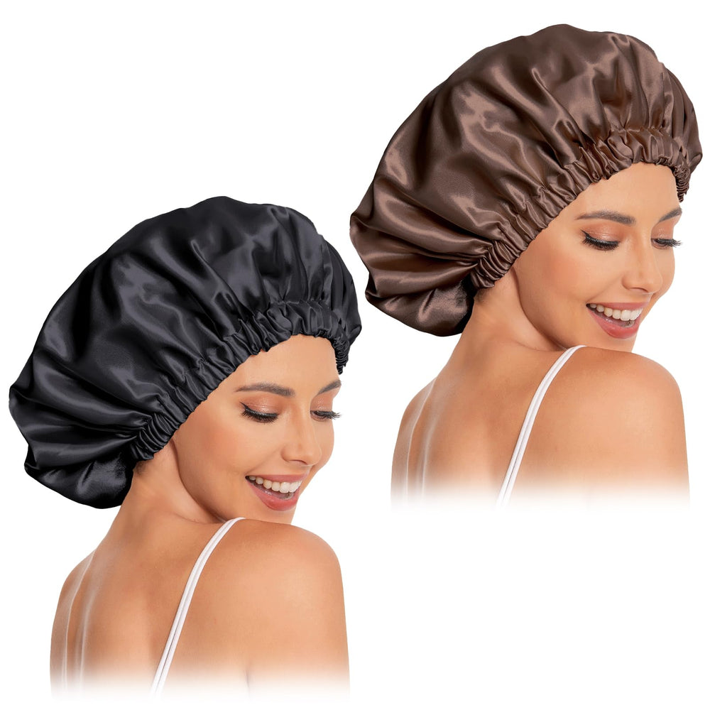 Edoneery bonnet front view showing neat fit and satin sheen preventing frizz