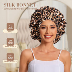 Edoneery leopard bonnet satin close-up highlighting smooth texture and reduced friction