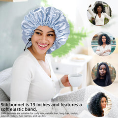 Edoneery bonnet worn by woman sleeping showcasing hair protection benefit