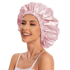 Edoneery model wearing bonnet in bedroom showing hair protection benefit