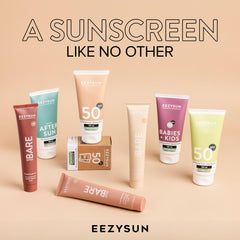 EEZYSUN tube beside everyday items showing compact 3.3 fl oz scale