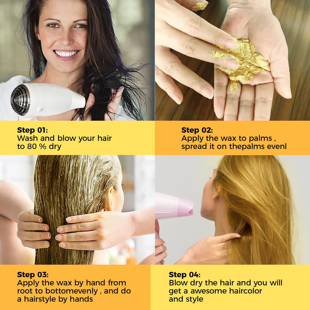 EFLY styled hair before and after with gold highlights, showing visual transformation benefit