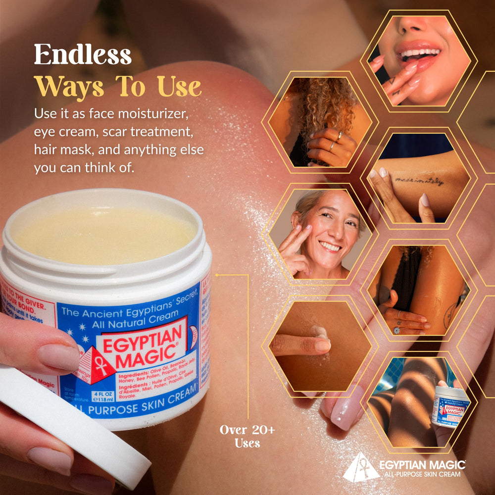 applying balm to cheek as moisturizer, Egyptian Magic supports softer facial skin