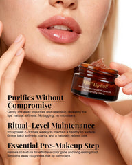 Applying EJW scrub to lips demonstrating gentle buffing and instant smoothing effect