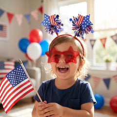 Elantales accessories worn at a parade adding instant red white blue spirit