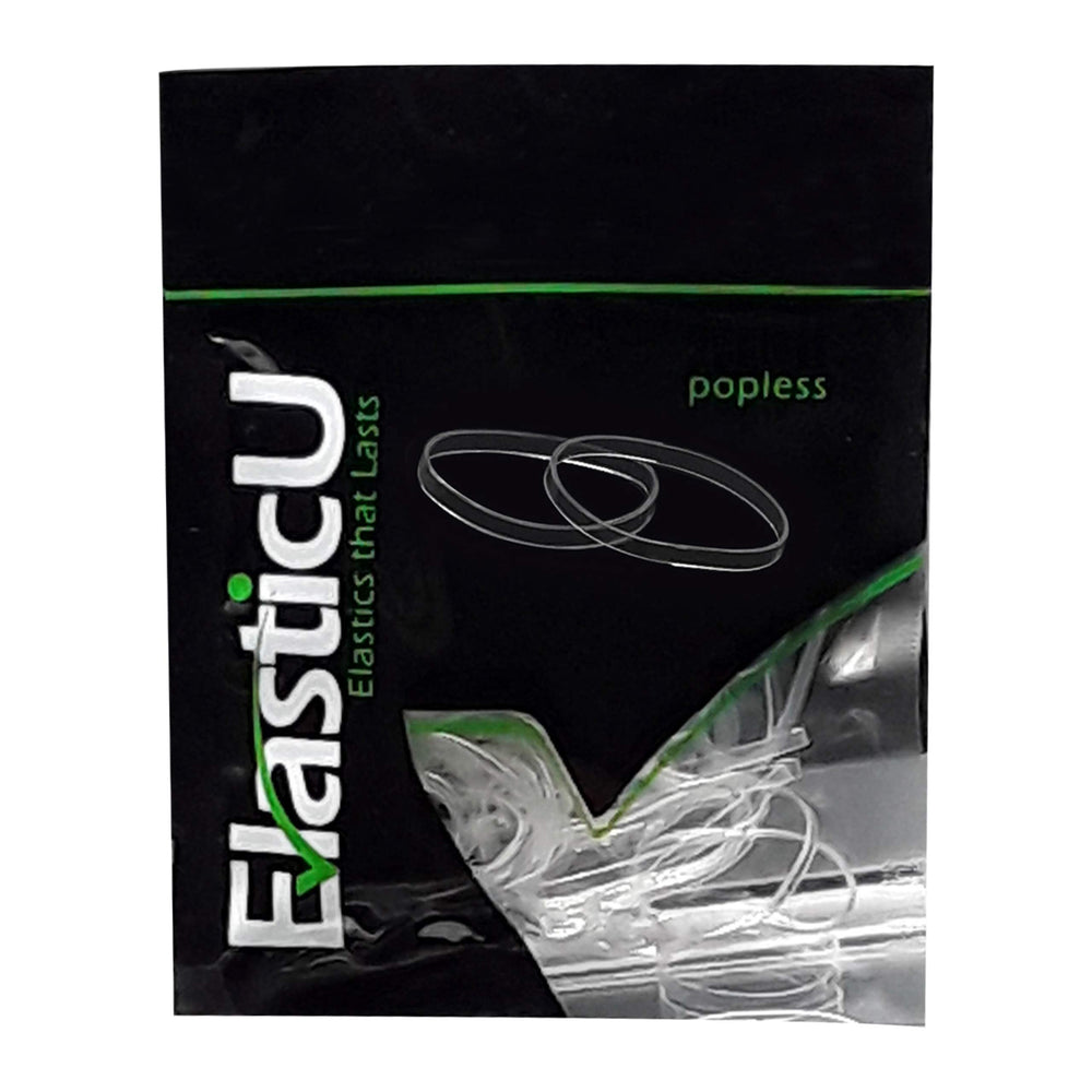 ElasticU front packaging showing clear polybands and resealable pouch for tidy storage