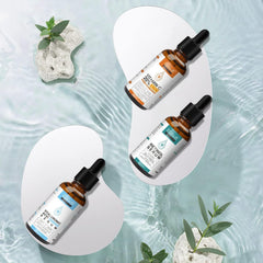 ELBBUB serum set staged on bathroom counter for an easy morning and night routine