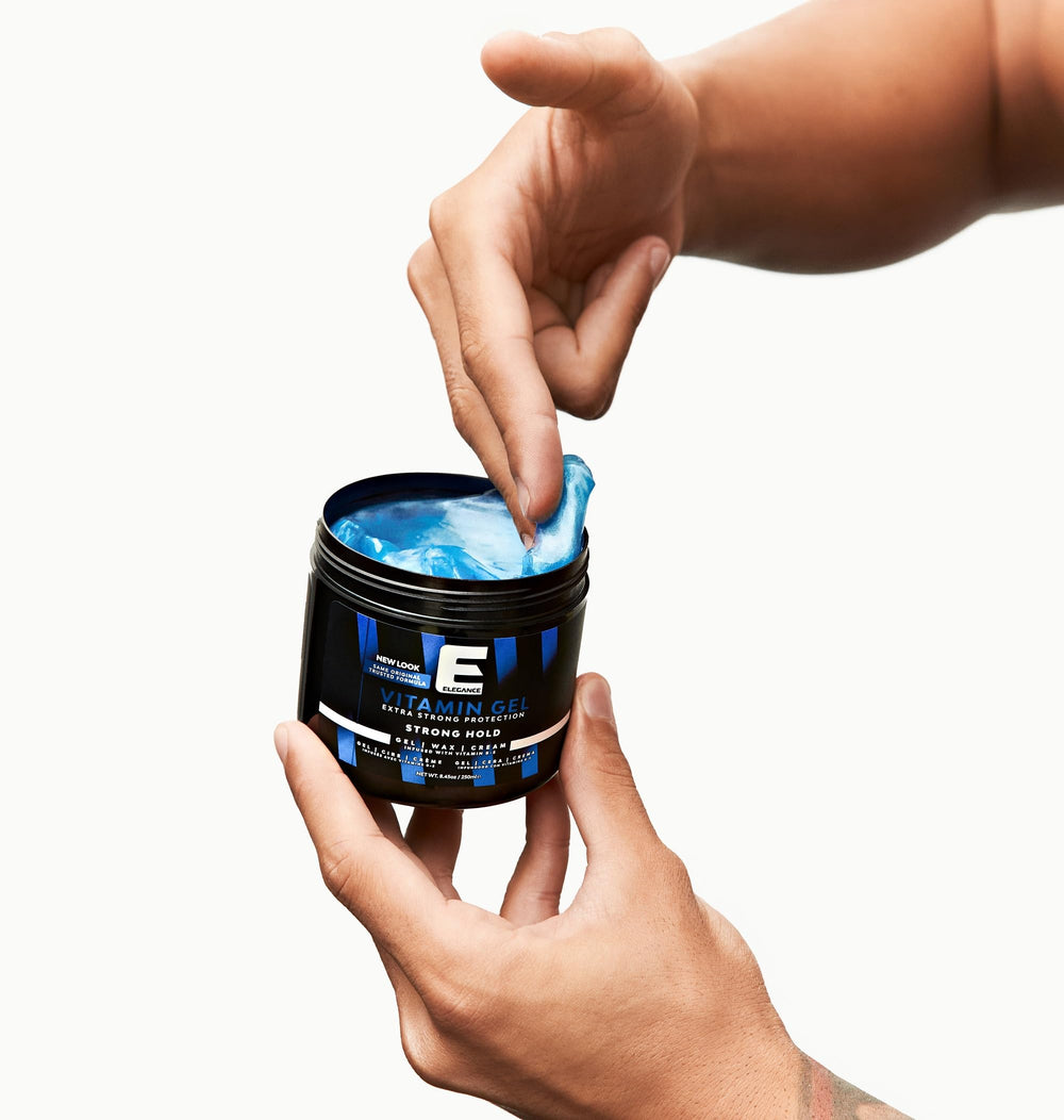 E Elegance opened jar showing product inside and convenient scoopable formula