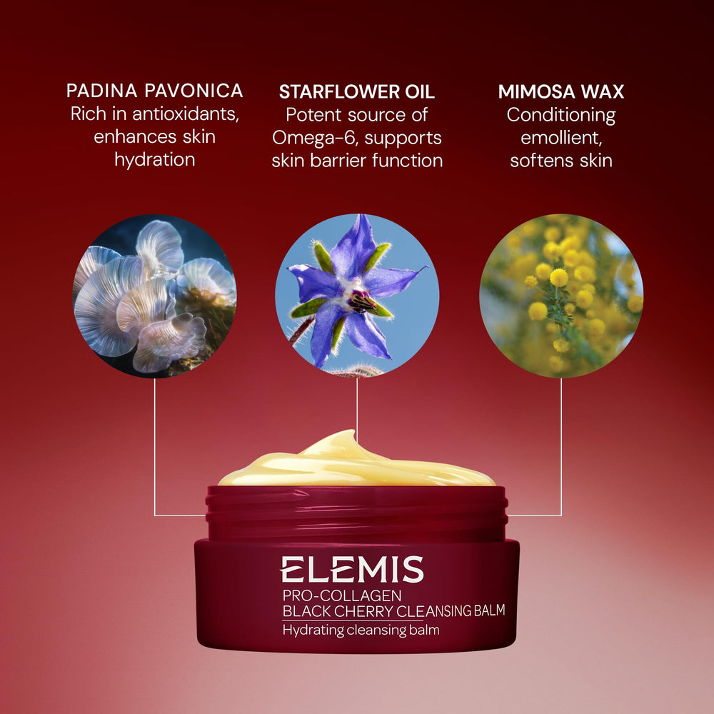 ELEMIS ingredients flatlay showing key oils and marine extract benefit