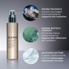 ELEMIS 150ml bottle beside common items showing travel-friendly size benefit