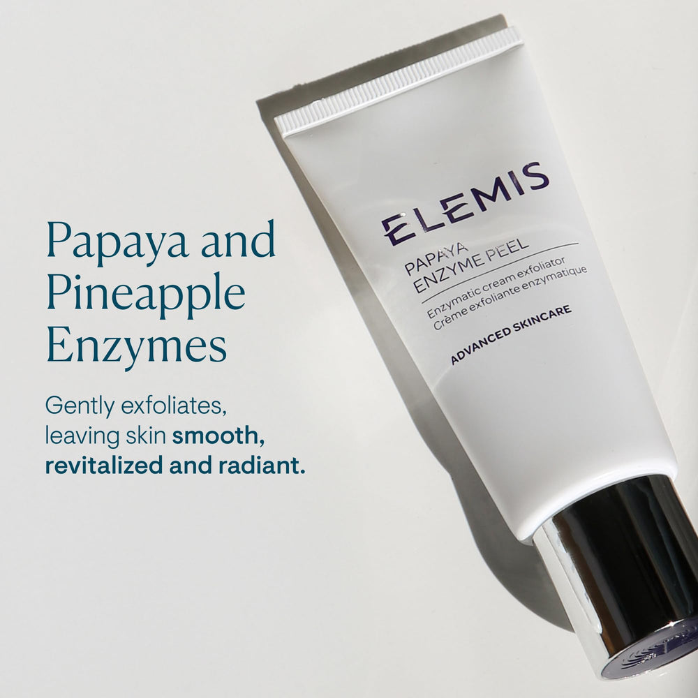 ELEMIS enzymes illustration showing papaya and pineapple action for gentle exfoliation benefit