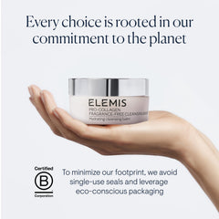 ELEMIS jar on bathroom shelf in styled routine emphasizing daily cleansing convenience