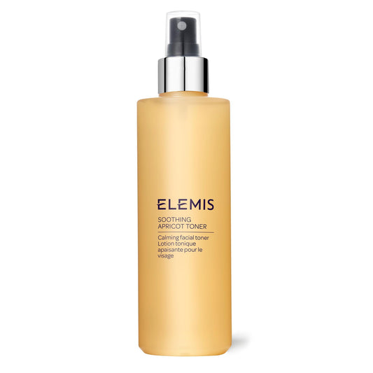 ELEMIS bottle front view showing calming apricot toner and immediate refresh benefit