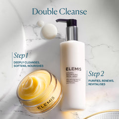 ELEMIS facial wash on bathroom vanity as part of routine
