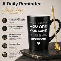 Eletorot mug closeup with 'YOU ARE AWESOME' text offering daily encouragement