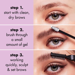 e.l.f. applying gel with spoolie to brows for neat lifted shape benefit