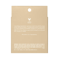 e.l.f. label and ingredient text detail showing talc-free, non-comedogenic benefit