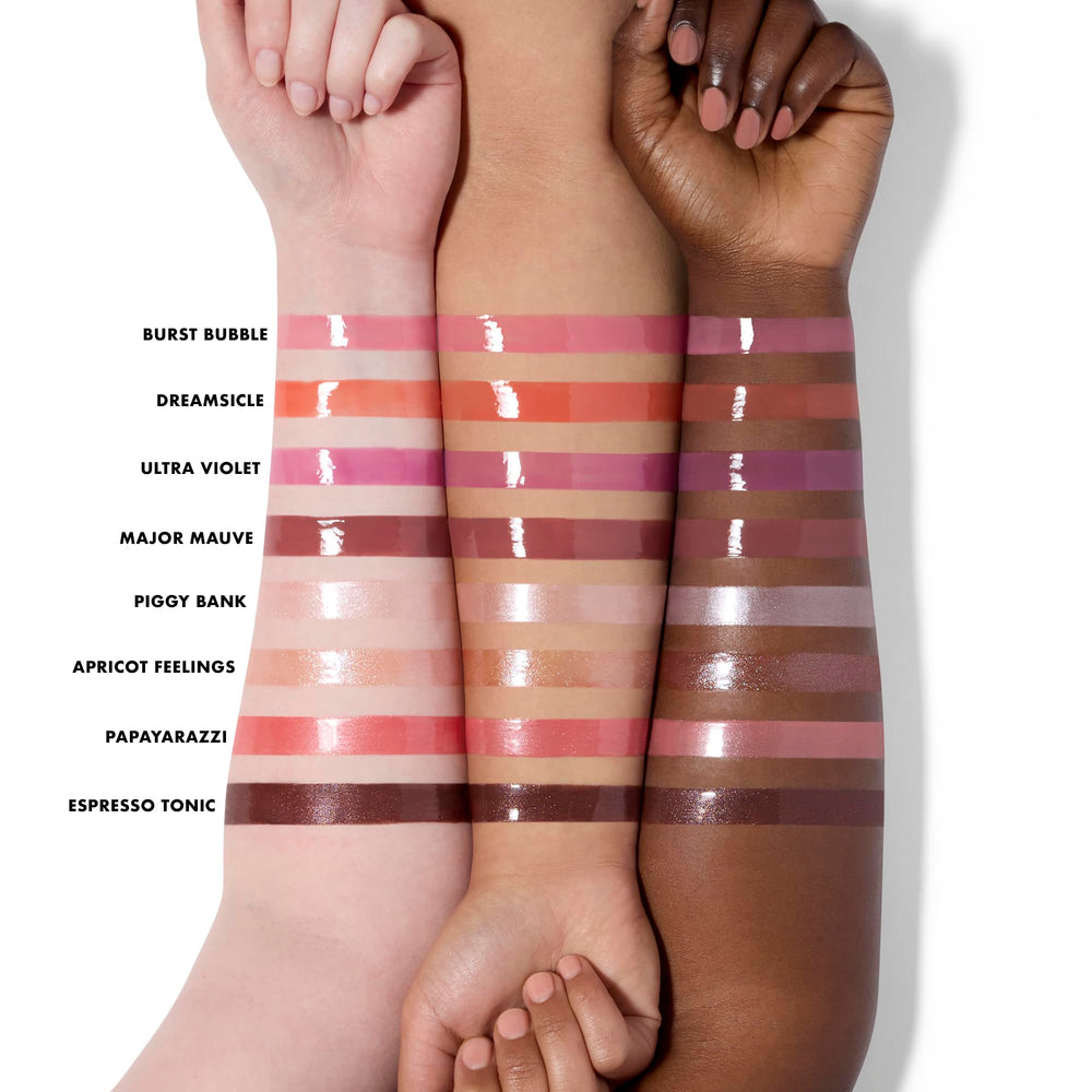 e.l.f. swatch on wrist showing sheer Dreamsicle tint and buildability